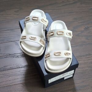 Splended Carmen White Sand Slide Sandal Size 7